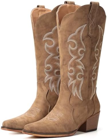 Cowboy Boots for Women Western Cowgirl Boots with Chunky Heel Mid