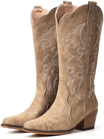 Cowboy Boots for Women Western Cowgirl Boots with Chunky Heel Mid