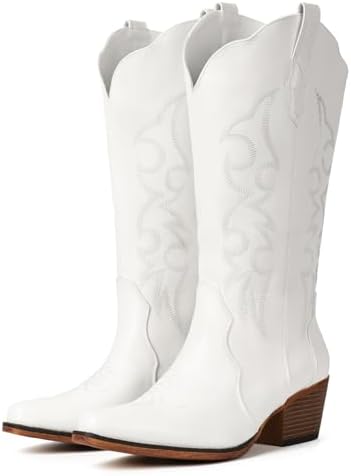 Cowboy Boots for Women Western Cowgirl Boots with Chunky Heel Mid