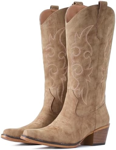 Cowboy Boots For Women Western Cowgirl Classic Mid Calf Snip Toe