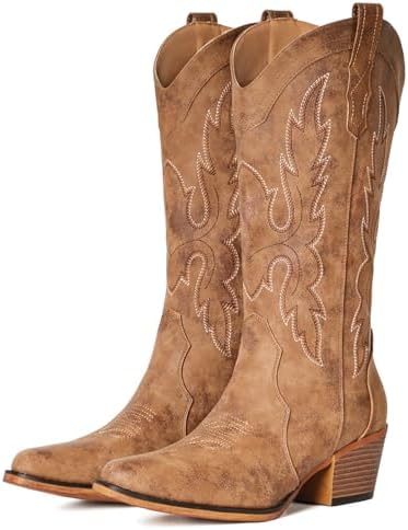 Cowboy Boots for Women Western Cowgirl Snip Toe Mid Calf Country