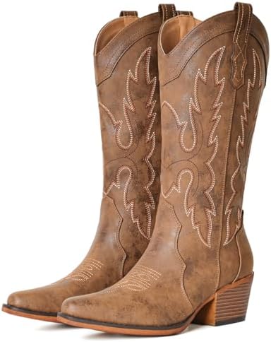 Cowboy Boots for Women Western Cowgirl Snip Toe Mid Calf Country