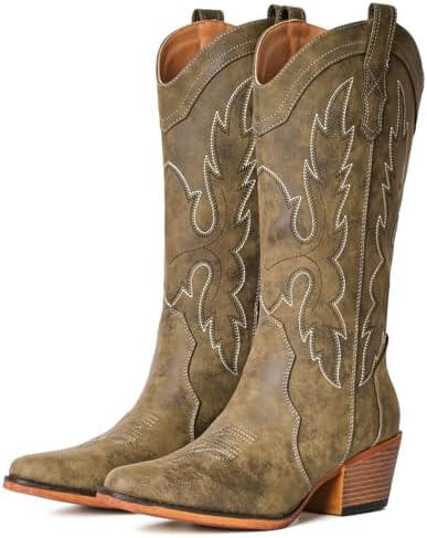 Cowboy Boots for Women Western Cowgirl Snip Toe Mid Calf Country