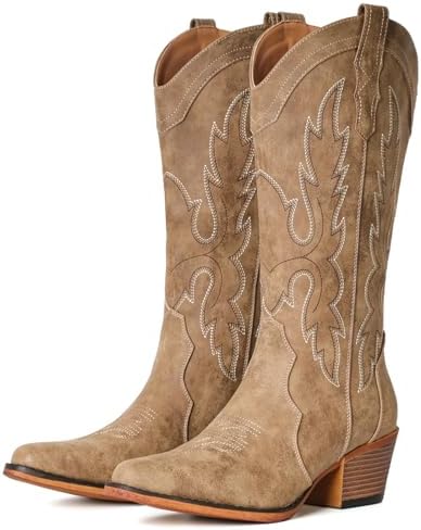 Cowboy Boots for Women Western Cowgirl Snip Toe Mid Calf Country