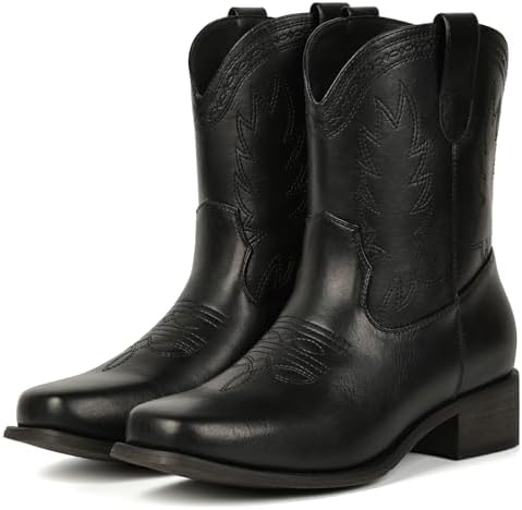 Cowboy Boots Women Square Toe Ankle Cowgirl Embroidered Western