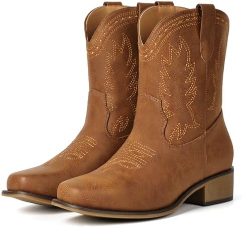Cowboy Boots Women Square Toe Ankle Cowgirl Embroidered Western