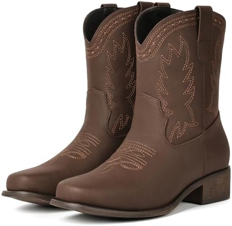 Cowboy Boots Women Square Toe Ankle Cowgirl Embroidered Western