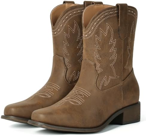 Cowboy Boots Women Square Toe Ankle Cowgirl Embroidered Western