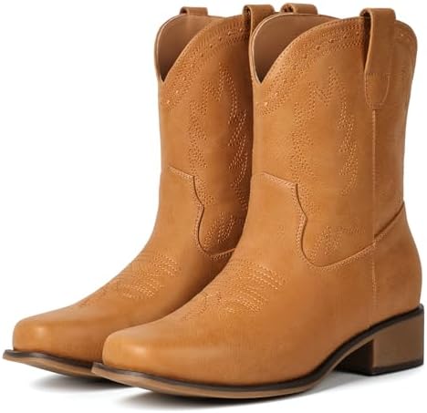 Cowboy Boots Women Square Toe Ankle Cowgirl Embroidered Western