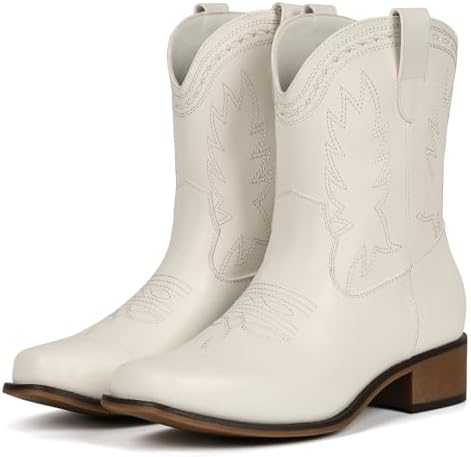 Cowboy Boots Women Square Toe Ankle Cowgirl Embroidered Western