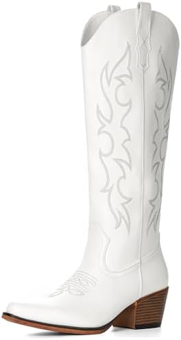 Knee High Cowboy Boots for Women-Wide Calf Embroidered Cowgirl
