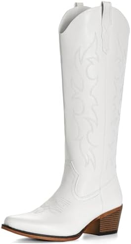Knee High Cowboy Boots for Women-Wide Calf Embroidered Cowgirl