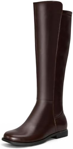 Square Toe 1-Inch Flat Knee High Boots for Women Side Zipper, 2026