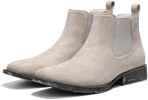 Suede Chelsea Cowboy Boots for Men Western Ankle Boots Casual