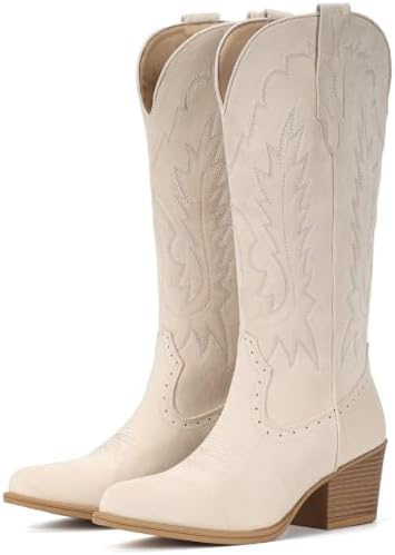 Suede Cowboy Boots For Women Chunky Heel Pointed Toe Cowgirl Boots