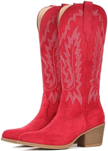 Suede Cowboy Boots For Women Chunky Heel Pointed Toe Cowgirl Boots