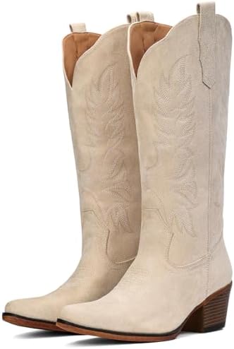 Suede Cowboy Boots for Women Mid Calf Western Cowgirl Boots