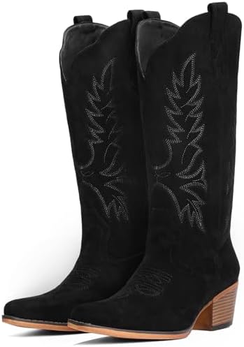 Suede Cowboy Boots for Women Mid Calf Western Cowgirl Boots