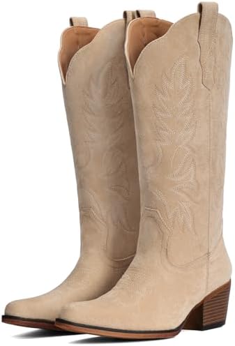 Suede Cowboy Boots for Women Mid Calf Western Cowgirl Boots