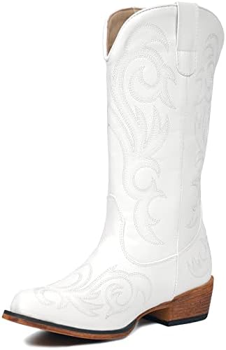 Wide Cowboy Boots For Women Mid Calf Cowgirl Boots Pointy Toe