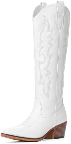 Women's Knee High Cowboy Boots Pull On Pointed Toe Heel Cowgirl
