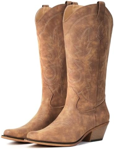 Women's Pointed Toe Mid Calf Cowboy Boots – Cowgirl Boots with