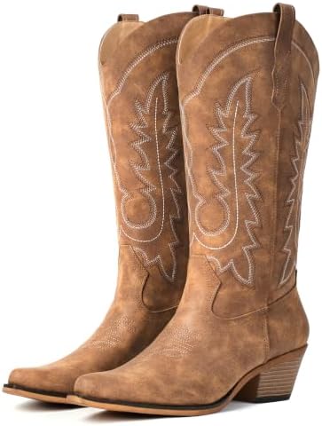 Women's Pointed Toe Mid Calf Cowboy Boots – Cowgirl Boots with