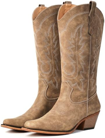 Women's Pointed Toe Mid Calf Cowboy Boots – Cowgirl Boots with