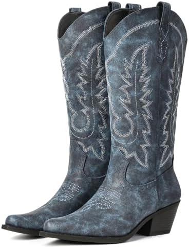 Women's Pointed Toe Mid Calf Cowboy Boots – Cowgirl Boots with
