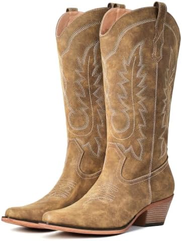 Women's Pointed Toe Mid Calf Cowboy Boots – Cowgirl Boots with